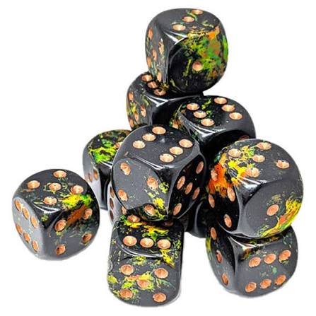 Chessex Brush Forest/Gold 16mm d6 Dice Block — 12 Dice