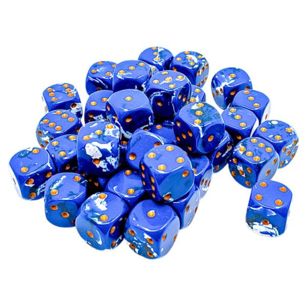 Chessex Brush Wavebreak/Gold 12mm d6 Dice Block — 36 Dice